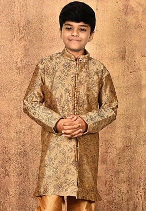 Embroidered Dupion Silk Sherwani in Dark Beige