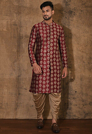 Embroidered Dupion Silk Sherwani in Maroon