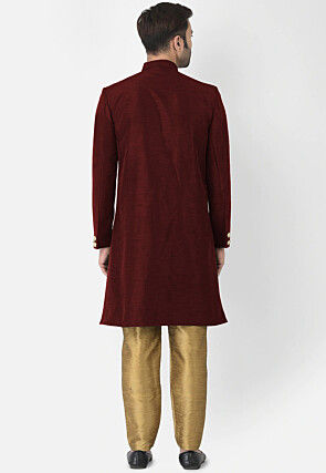 Embroidered Dupion Silk Sherwani in Maroon