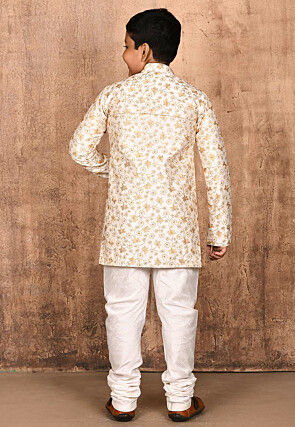 Embroidered Dupion Silk Sherwani Set in Cream