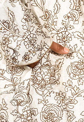 Embroidered Dupion Silk Sherwani Set in Cream