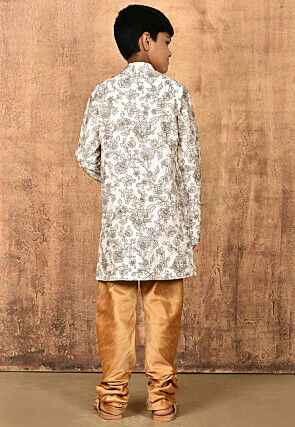 Embroidered Dupion Silk Sherwani Set in Cream