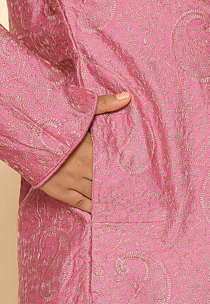 Embroidered Dupion Silk Sherwani Set in Dark Pink