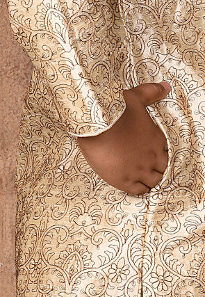 Embroidered Dupion Silk Sherwani Set in Light Beige