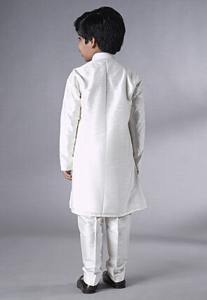 Embroidered Dupion Silk Sherwani Set in Off White