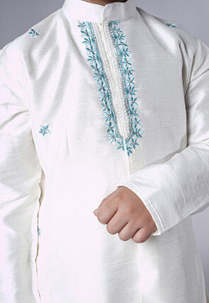 Embroidered Dupion Silk Sherwani Set in Off White