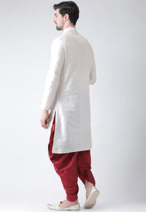Embroidered Dupion Silk Side Slit Dhoti Kurta in White