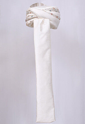 Embroidered Dupion Silk Turban in Off White