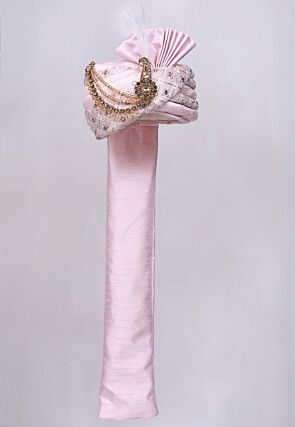Embroidered Dupion Silk Turban in Pink