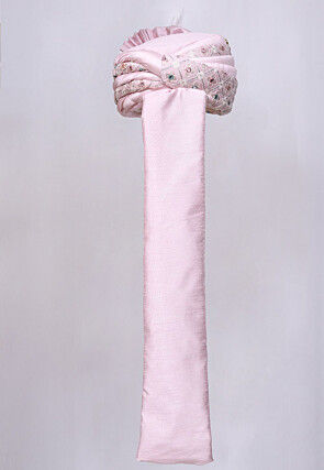 Embroidered Dupion Silk Turban in Pink