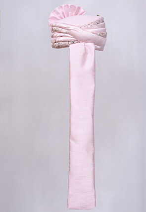 Embroidered Dupion Silk Turban in Pink