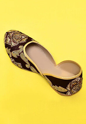 Embroidered Dupion Silk Women Jutti in Wine