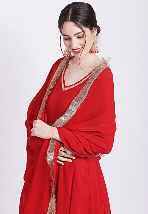Embroidered Georgette Anarkali Suit in Red