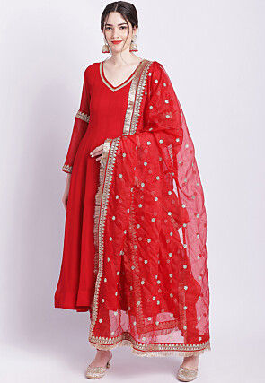 Embroidered Georgette Anarkali Suit in Red