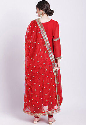 Embroidered Georgette Anarkali Suit in Red