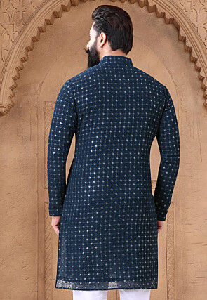 Embroidered Georgette Kurta in Teal Blue
