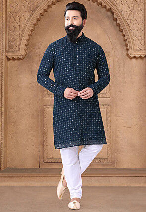 Embroidered Georgette Kurta in Teal Blue