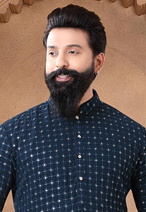 Embroidered Georgette Kurta in Teal Blue