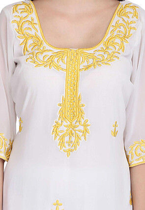 Embroidered Georgette Kurti in White