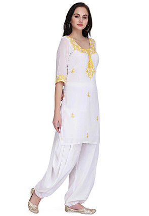 Embroidered Georgette Kurti in White