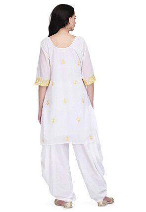 Embroidered Georgette Kurti in White