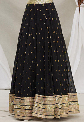Embroidered Georgette Lehenga in Black