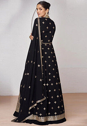 Embroidered Georgette Lehenga in Black