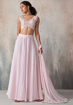 Embroidered Georgette Lehenga in Light Pink