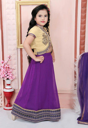 Embroidered Georgette Lehenga in Purple