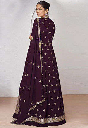 Embroidered Georgette Lehenga in Wine