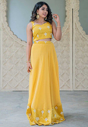 Embroidered Georgette Lehenga in Yellow