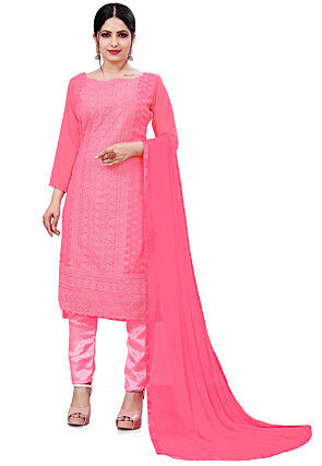 Embroidered Faux Georgette Pakistani Suit in Pink