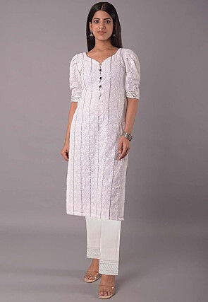 Embroidered Georgette Pakistani Suit in White