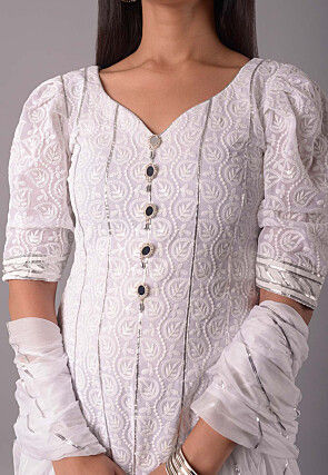 Embroidered Georgette Pakistani Suit in White