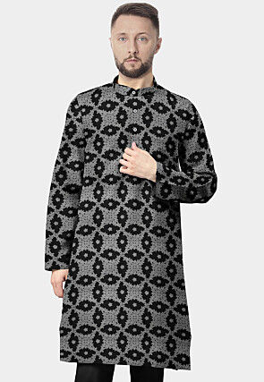 Embroidered Georgette Straight Kurta in Black