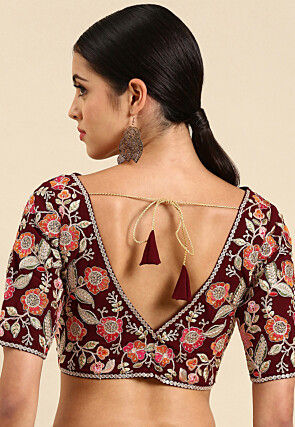 Embroidered Georgette Blouse in Maroon