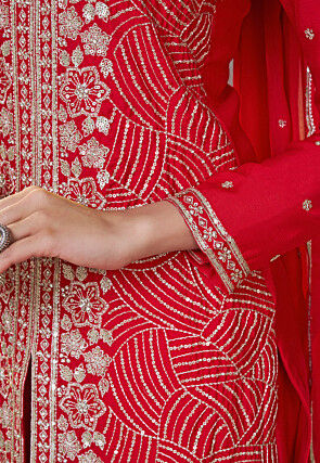 Embroidered Front Slit Chinon Chiffon Pakistani Suit in Fuchsia