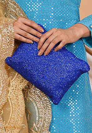 Embroidered Geogrette Pouch Bag in Royal Blue