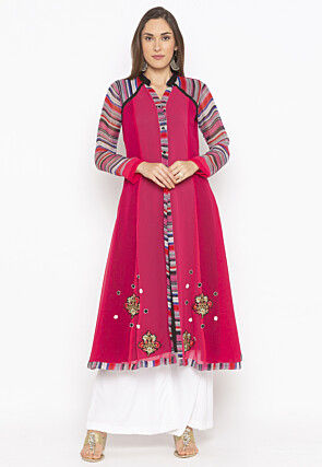 Embroidered Georgette A Line Kurta in Fuchsia