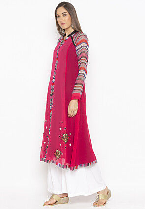Embroidered Georgette A Line Kurta in Fuchsia