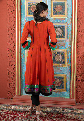 Embroidered Georgette A Line Kurta Set in Rust