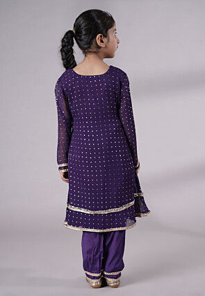 Embroidered Georgette A Line Suit in Dark Purple