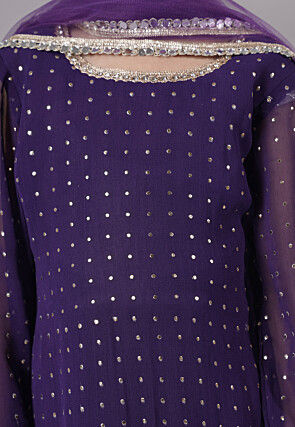 Embroidered Georgette A Line Suit in Dark Purple