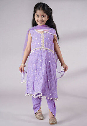 Embroidered Georgette A Line Suit in Light Purple