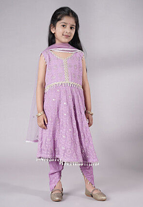 Embroidered Georgette A Line Suit in Light Purple