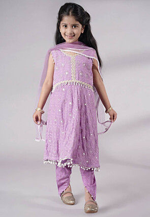 Embroidered Georgette A Line Suit in Light Purple