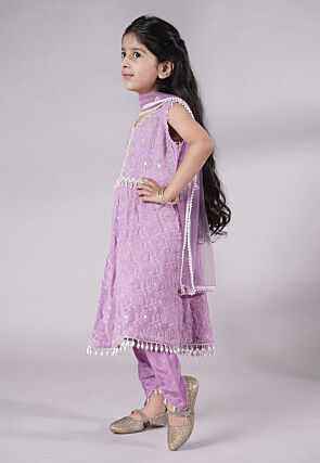 Embroidered Georgette A Line Suit in Light Purple