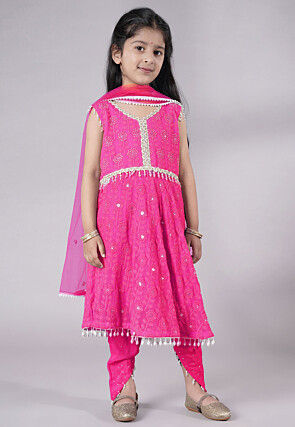 Embroidered Georgette A Line Suit in Pink