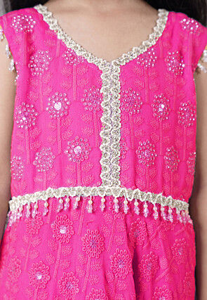 Embroidered Georgette A Line Suit in Pink