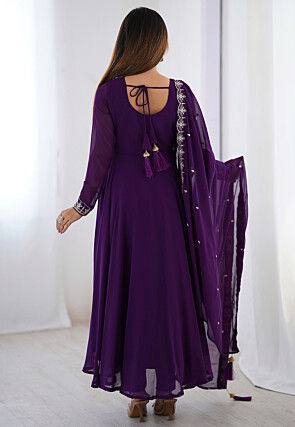 Embroidered Georgette A Line Suit in Purple